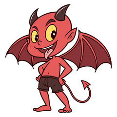 Playful Cartoon Devil Boy with Wings – Halloween Fantasy Illustration