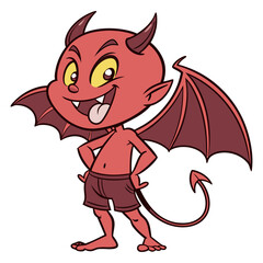 Playful Cartoon Devil Boy with Wings – Halloween Fantasy Illustration