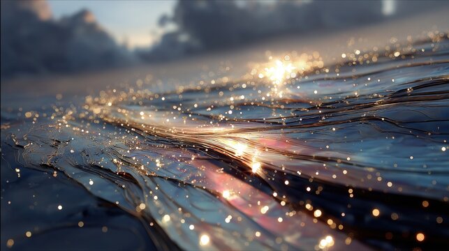 Thin metal sheets lifted by celestial golden photonic winds in space.