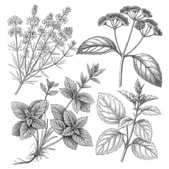  Vintage Botanical Herb Engravings on Black