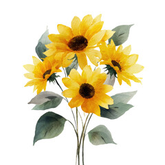 Naklejka premium Watercolor sunflowers bouquet