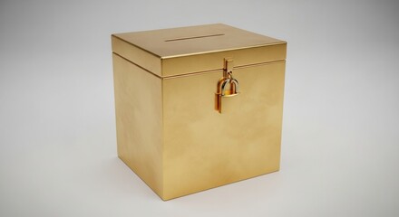 A luxurious golden ballot box secured with a padlock, symbolizing the high value of a vote or a suggestion box.