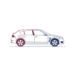 Fototapeta premium Side Profile of a Hatchback Car in Maroon and Blue