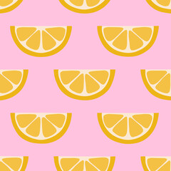 lemon seamless pattern with pink background