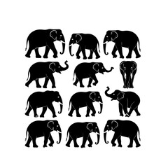 Elephant Silhouette Set Vector Illustration – Collection of Black Elephant Icons and Animal Shapes for Design and Decoration
