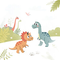 Cute Dinosaur Friends in a Prehistoric Jungle