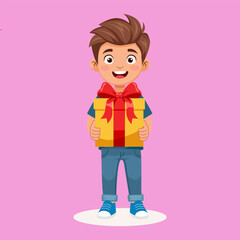 Little Boy with a Yellow Gift Box