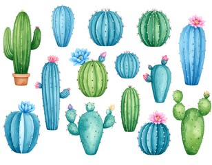 Watercolor cactus collection