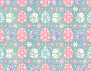 Pastel Easter eggs and flowers repeating pattern