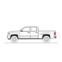 White Crew Cab Pickup Truck Side View Illustration