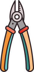 Stylized illustration of wire cutters with orange and teal handles