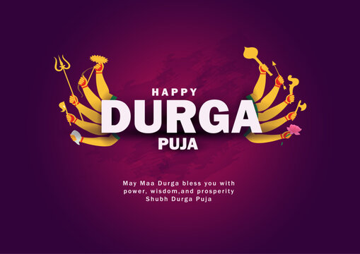 Happy Durga Puja Greeting Design with Goddess Arms and Festival Message