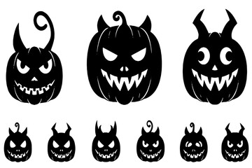 Scary Horned Pumpkins – Creepy Halloween Jack O’ Lantern Faces Vector