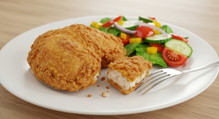 Crispy Fried Chicken with Salad.