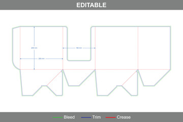 Display box packaging dieline template with auto lock bottom, custom dimensions folding carton packaging structure for retail display including professional die line
