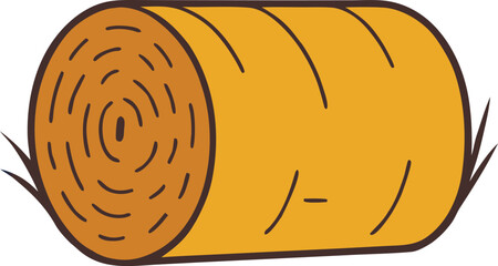 Simple cartoon illustration of a rolled hay bale on a Transparent background