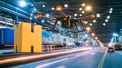 Drone Transporting Package in Urban Setting with Connected Lights