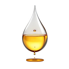 Elegant drop of liquid illuminated in a glass vessel, showcasing rich amber tones against a clean background