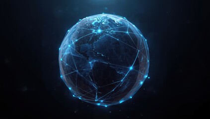 Obraz premium Dynamic global network connecting the world with glowing blue digital data streams
