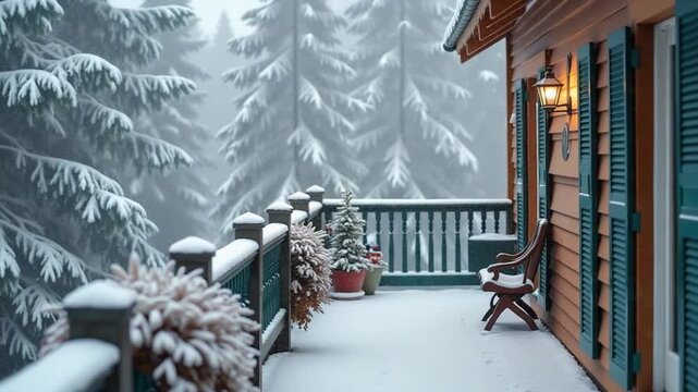 Snow Flakes Falling on the Veranda