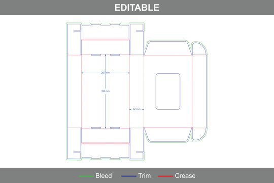 Mailer box with hook dieline template, custom dimensions folding carton packaging structure for retail display and shipping packaging including detailed die line
