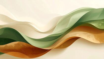 Abstract waves flow smoothly across a light cream canvas, creating a serene and calming visual experience with earthy tones and soft textures.