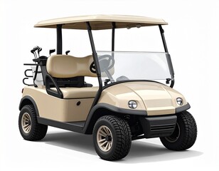 Beige Golf Cart on a White Background

