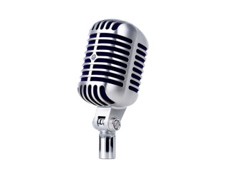 Fototapeta premium Vintage microphone retro chrome metal audio classic music isolated silver technology Vintage microphone with chrome finish retro style and classic design isolated transparency background evokes