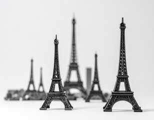 Eiffel Tower Figurines on white background 
