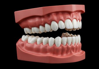 Obraz premium Realistic dental model showcasing healthy white teeth and gums against a dark background