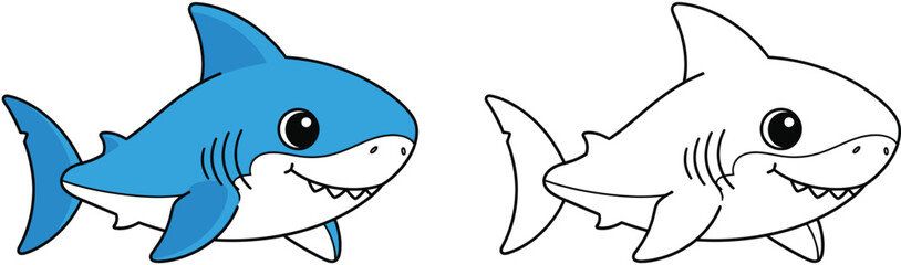 Cute Cartoon Baby Shark - Playful Oceanic Character for Kids' Designs and Coloring Books