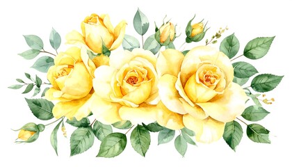 Watercolor bouquet of yellow roses