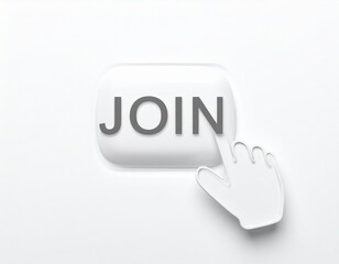 Pixelated Hand Cursor Clicking a "Join" Button on white background 