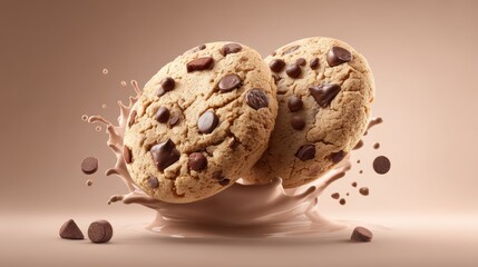 Obraz premium Photorealistic chocolate chip cookies in midair