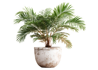 Obraz premium a realistic photo of an outdoor potted palm plant, png clipart cutout isolated on a transparent background, white background,.