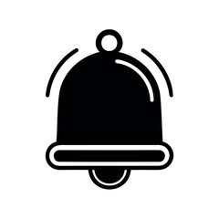 Simple black bell icon with sound waves illustration on white background