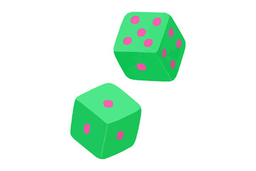 Neon Green Dice with Bright Pink Pips – Floating Game Graphic