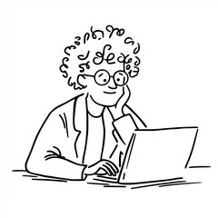 Hand-Drawn Illustration of a Person Working on Laptop