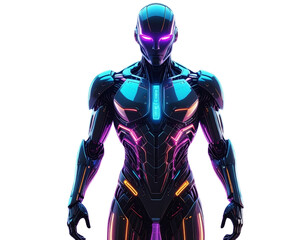 Fototapeta premium Futuristic Cybernetic Android Standing Tall with Neon Glow
