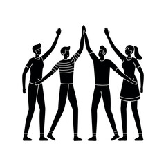 Group of People Doing a High Five in Black and White Style