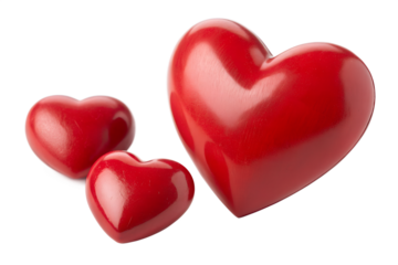 Three red hearts isolated on white background