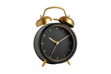 Vintage alarm clock with gold accents isolated on white background