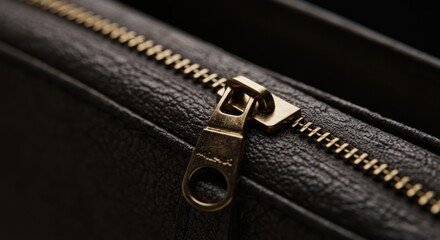 Metal zipper detail on black background