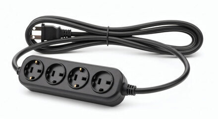 Black Power Strip Isolated on White Surface