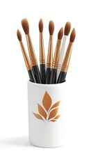 A realistic artist paintbrush holder mockup with a branded logo on a white background
