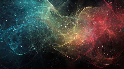 Cosmic Dance of Colors: Blue and Red Nebulae Interweave in Space