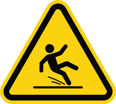 Slippery surface caution sign, Yellow triangle caution sign with Slippery surface caution symbol