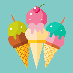 Three colorful ice cream cones