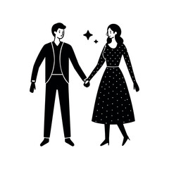 Couple holding hands with sparkling star representing love and connection on white background