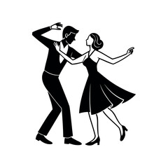 Illustration of a couple dancing in a stylized vintage or modern style